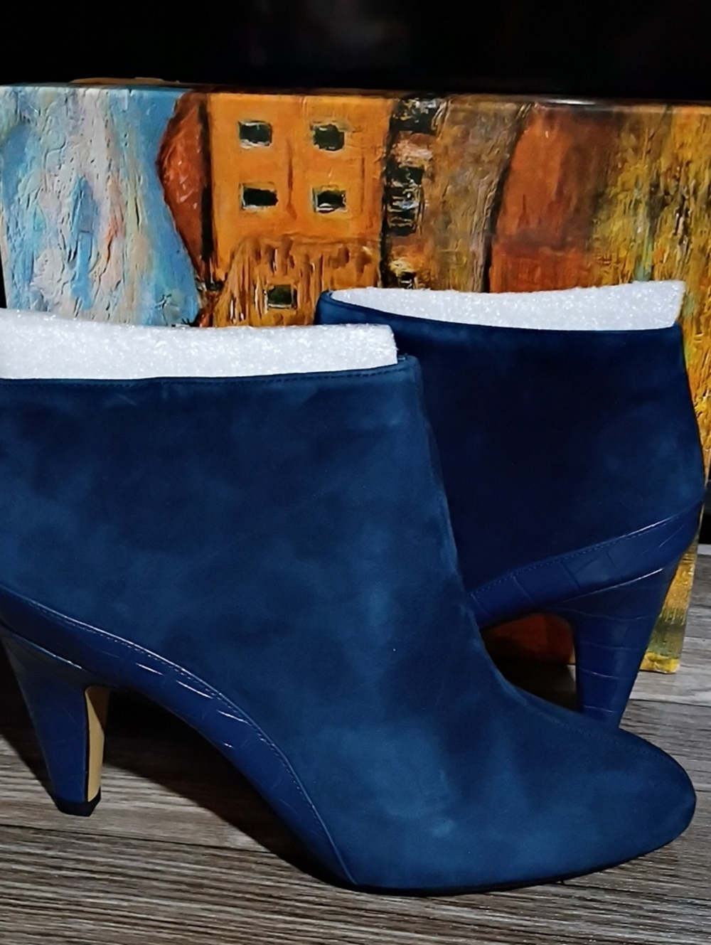Bella Vita Navy Suede Ankle Booties with Heel